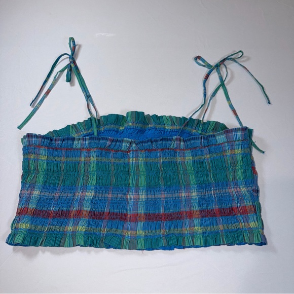 Free Assembly Women's Smocked Cropped Cotton Cami Top Tie Straps XL (16-18) - Picture 5 of 9